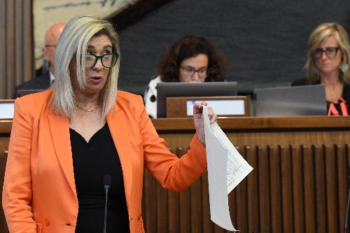 L'assessore regionale Cristina Amirante durante il suo intervento in Aula