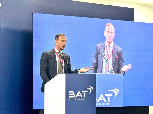 L'intervento del governatore del Friuli Venezia Giulia Massimiliano Fedriga nel corso dell’inaugurazione delle 16 nuove linee produttive di Bat. 
