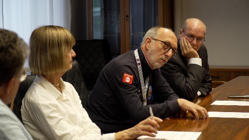 L'intervento dell'assessore regionale Riccardo Riccardi durante l'incontro con le sigle sindacali dei pensionati svoltasi oggi a Palmanova
