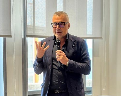 L'assessore regionale alle Attività Produttive e Turismo Sergio Emidio Bini interviene nel palazzo Berlam sede di Generali a Trieste
