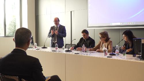 Il vicegovernatore con delega allo Sport Mario Anzil all'incontro "Lo sport come profezia sociale. Valori, eredità e sviluppo del territorio nell'esperienza degli olimpionici friulani".
