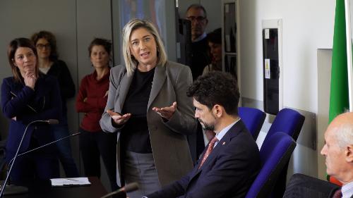 L'assessore Amirante all'inaugurazione del Pl Space center, la struttura realizzata dall’impresa PrimaLuceLab nel contesto del Polo Tecnologico Alto Adriatico