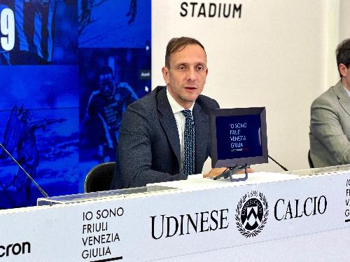 Il governatore del Friuli Venezia Giulia Massimiliano Fedriga durante la conferenza stampa
