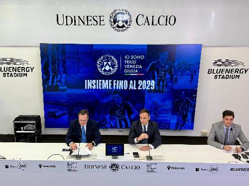 Il governatore del Friuli Venezia Giulia Massimiliano Fedriga con il direttore generale di Udinese Calcio Franco Collavino