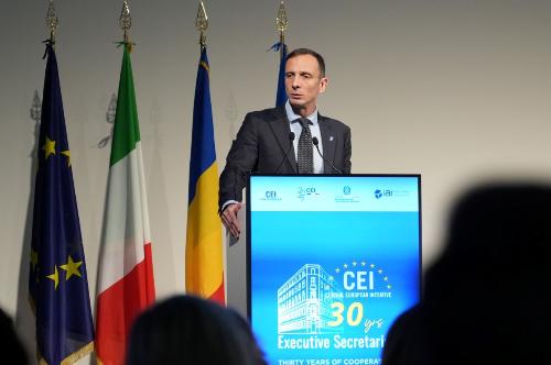 L'intervento del governatore Massimiliano Fedriga durante la Conferenza per il trentennale del Segretariato esecutivo dell’Iniziativa Centro Europea (InCE).
