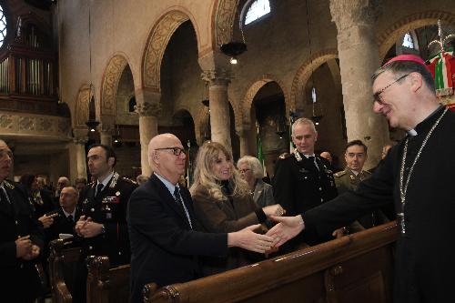 La celebrazione del Precetto Pasquale per le Forze armate, i Corpi armati dello Stato e i Corpi ausiliari delle Forze armate, officiata dal vescovo di Trieste, monsignor Enrico Trevisi, nella cattedrale di San Giusto.