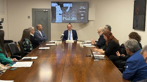 Il vicegovernatore Mario Anzil alla presentazione del progetto Psalms Friuli 1976-2026 a Udine.