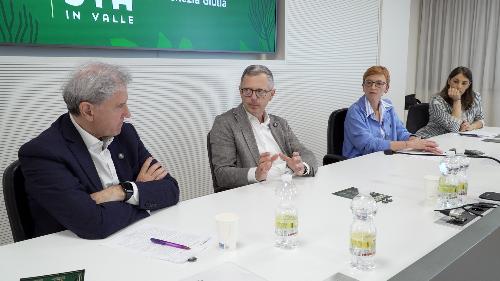 L’assessore regionale alle Risorse agroalimentari, forestali e ittiche Stefano Zannier con il presidente del Cluster Fvg Legno-Arredo, Edi Snaidero e la direttrice di Legno Servizi, Elisa Beltramini, moderati da Rosella Cavallini del Cluster Arredo